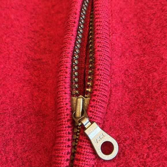 100% Wool Front Zip Sweater Jacket Women’s Medium Red Gold Stitching Cord Warm - Picture 9 of 17